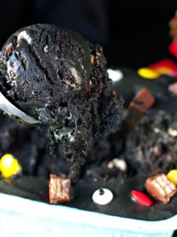 Boo Batter Ice cream being scooped out of loaf container.