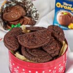 Terry's chocolate orange cookies recipes in a red Christmas tin