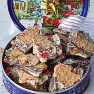 Christmas Chocolate Bark in a Christmas tin (with ribbon)