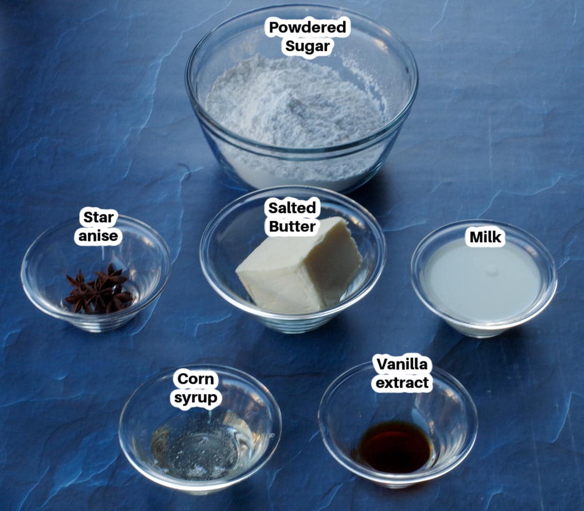 ingredients in soft butter toffee in glass bowls