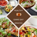 collage of 4 photos of game day snacks