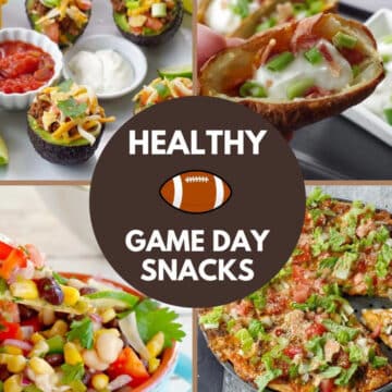 collage of 4 photos of game day snacks
