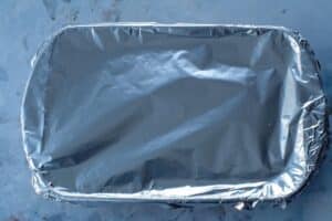 glass 9x13 dish sealed with aluminum foil