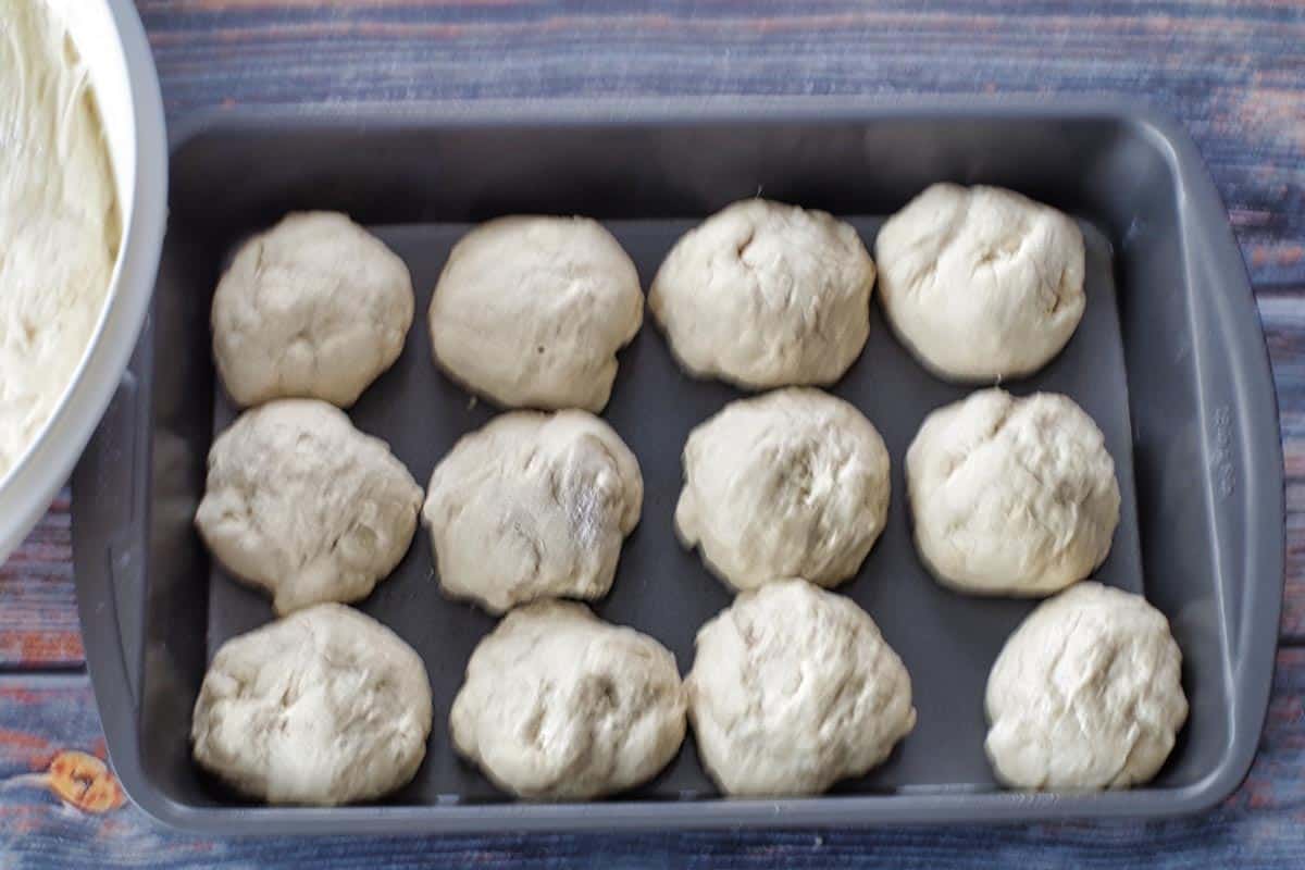 dough balls in lasagna pan