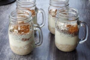 milk poured into overnight oats mixture