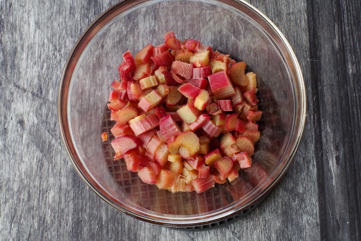 rhubarb cooked in a glass bowl