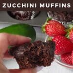 weight watchers chocolate zucchini muffin, with a bite out of it, being held