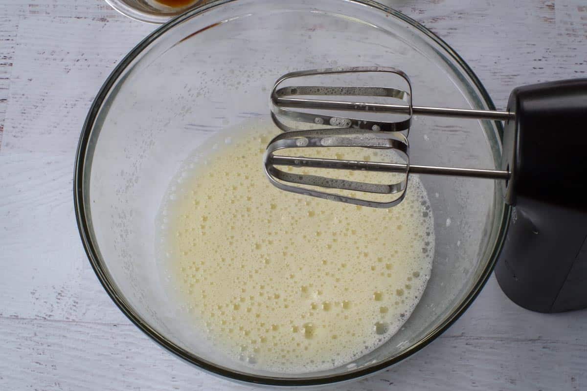 Eggs beaten until fluffy in a large bowl