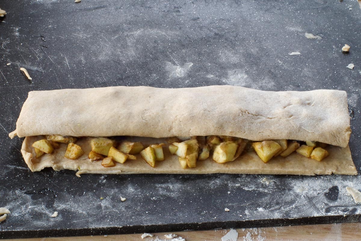 dough folded over apples again