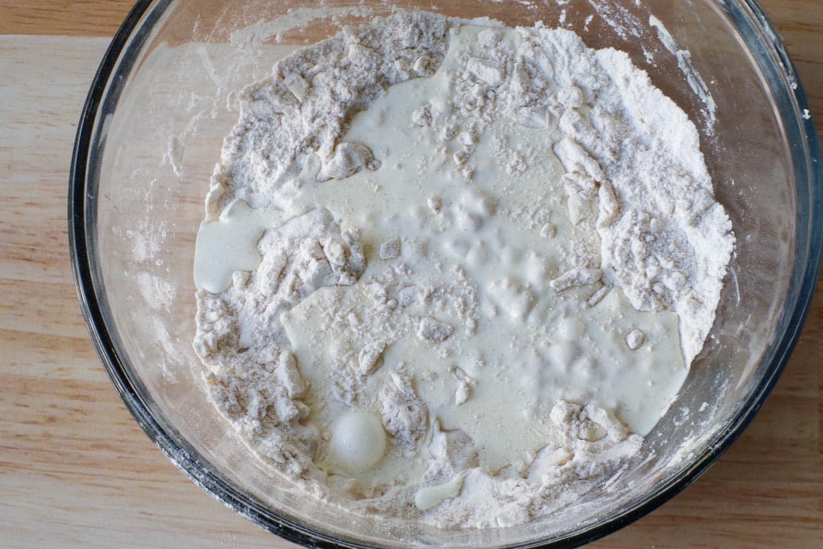 cream added  to dry ingredients with butter