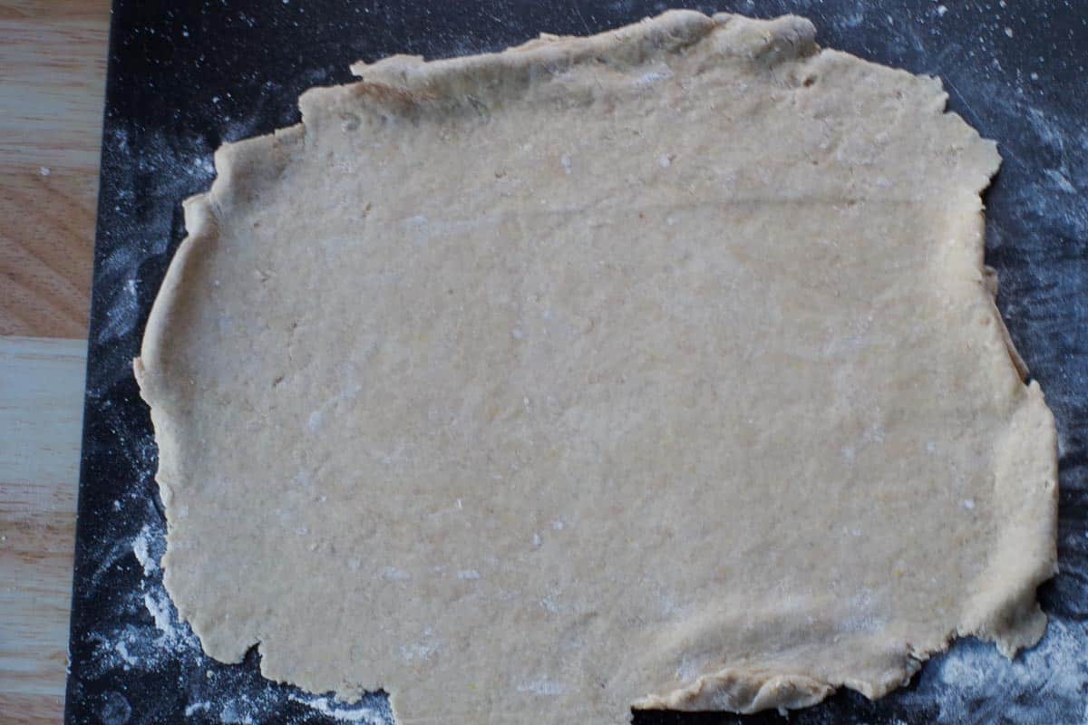 dough rolled out into rectangular shape