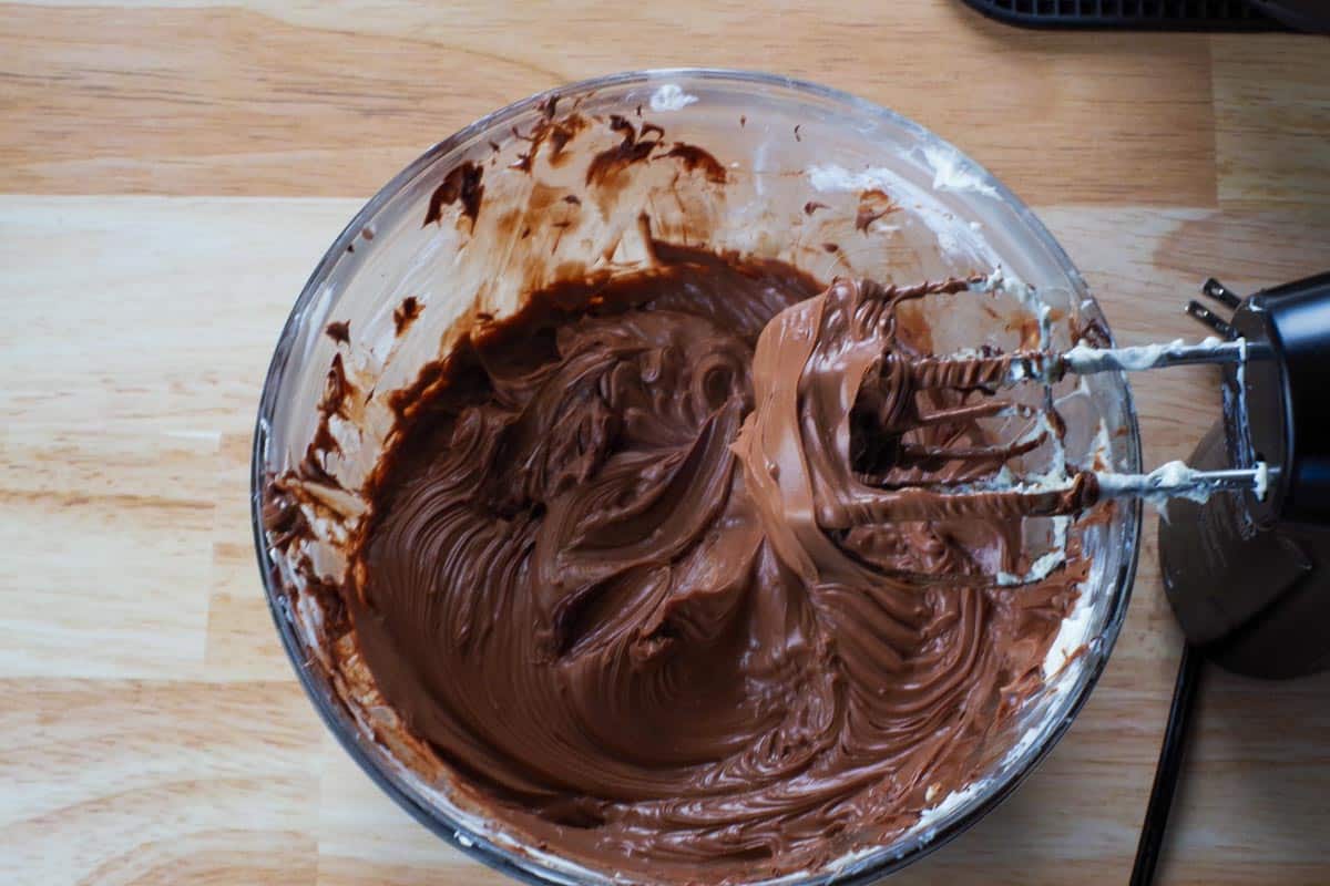 melted chocolate beaten into cream cheese mixture