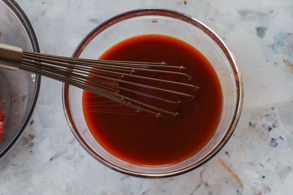 Cornstarch and water mixture whisked together with sauce mixture.