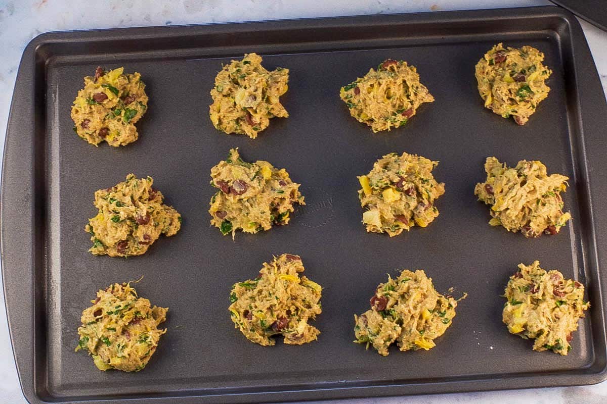 Cookie dough on cookie sheet ready to be baked.