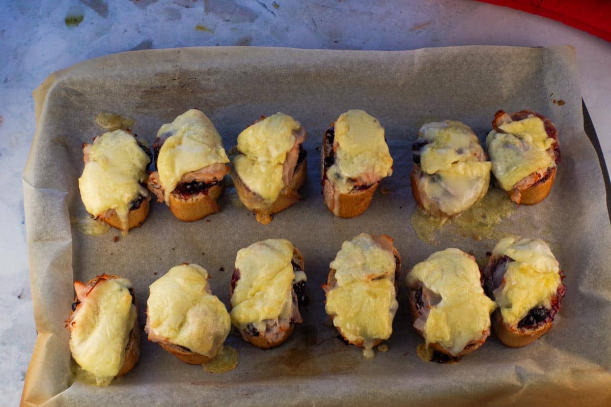 Baguettes with melted brie.