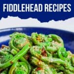 Blue bowl of fiddleheads.