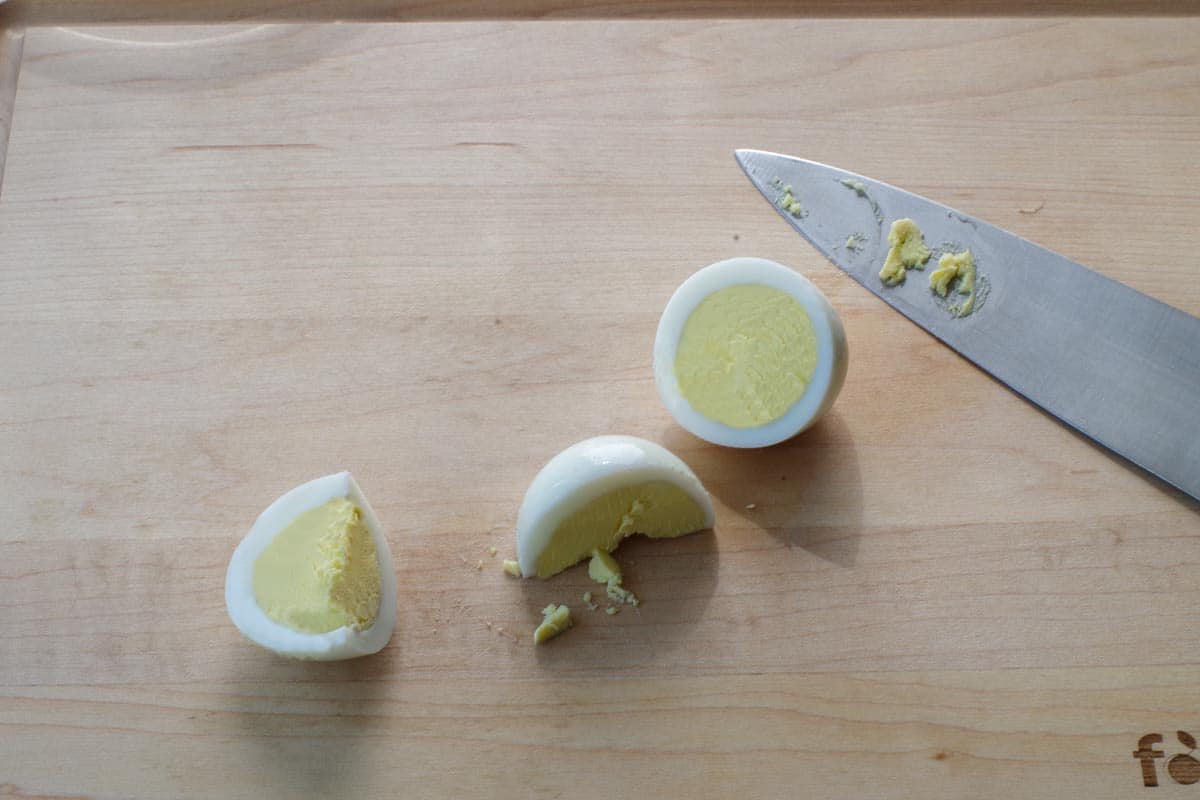 Egg sliced in 4 pieces.