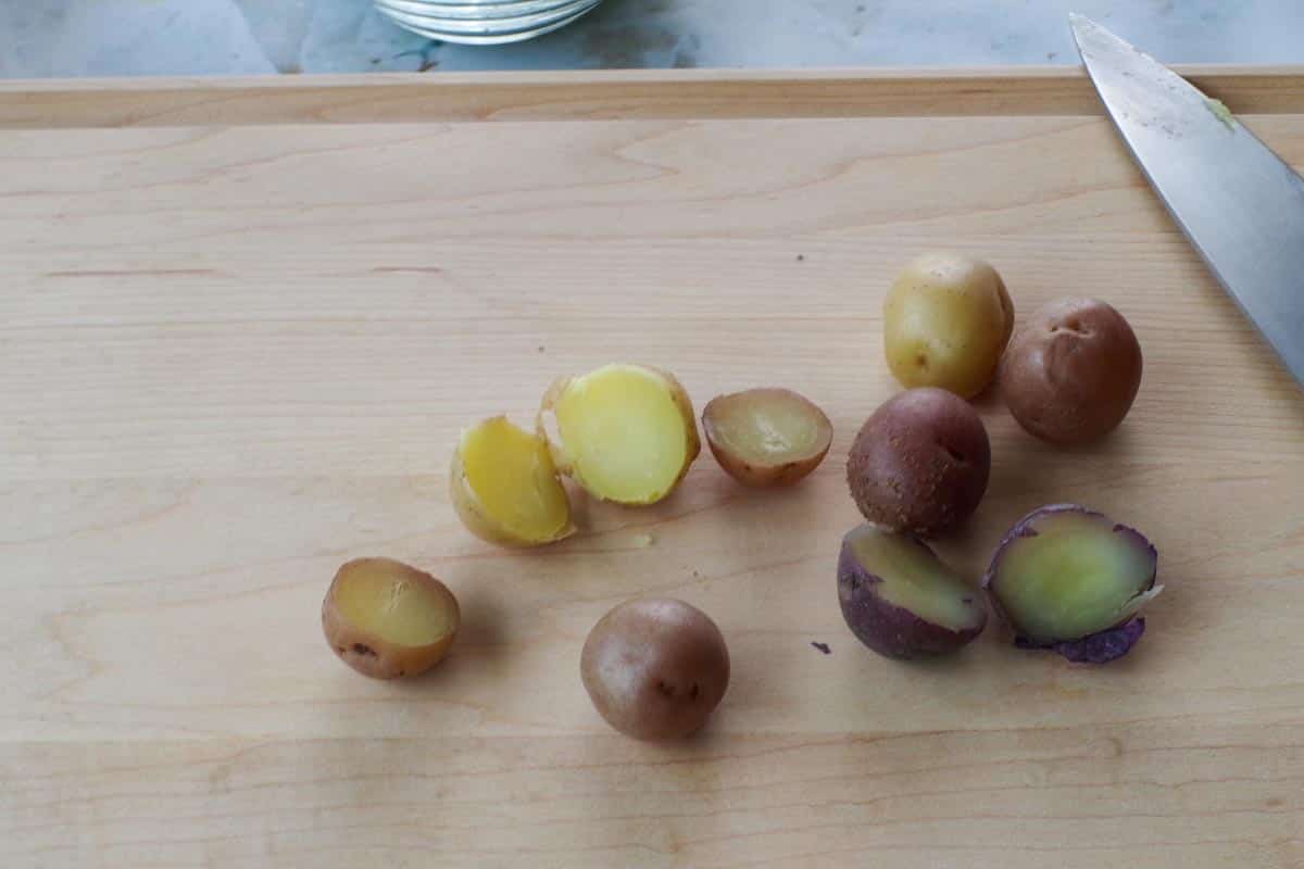 Each little potato cut into 2. 