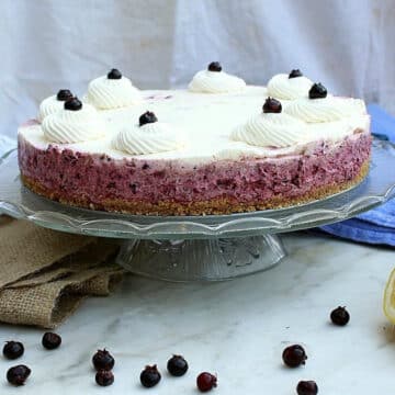 No Bake Saskatoon Berry Cheesecake on platter