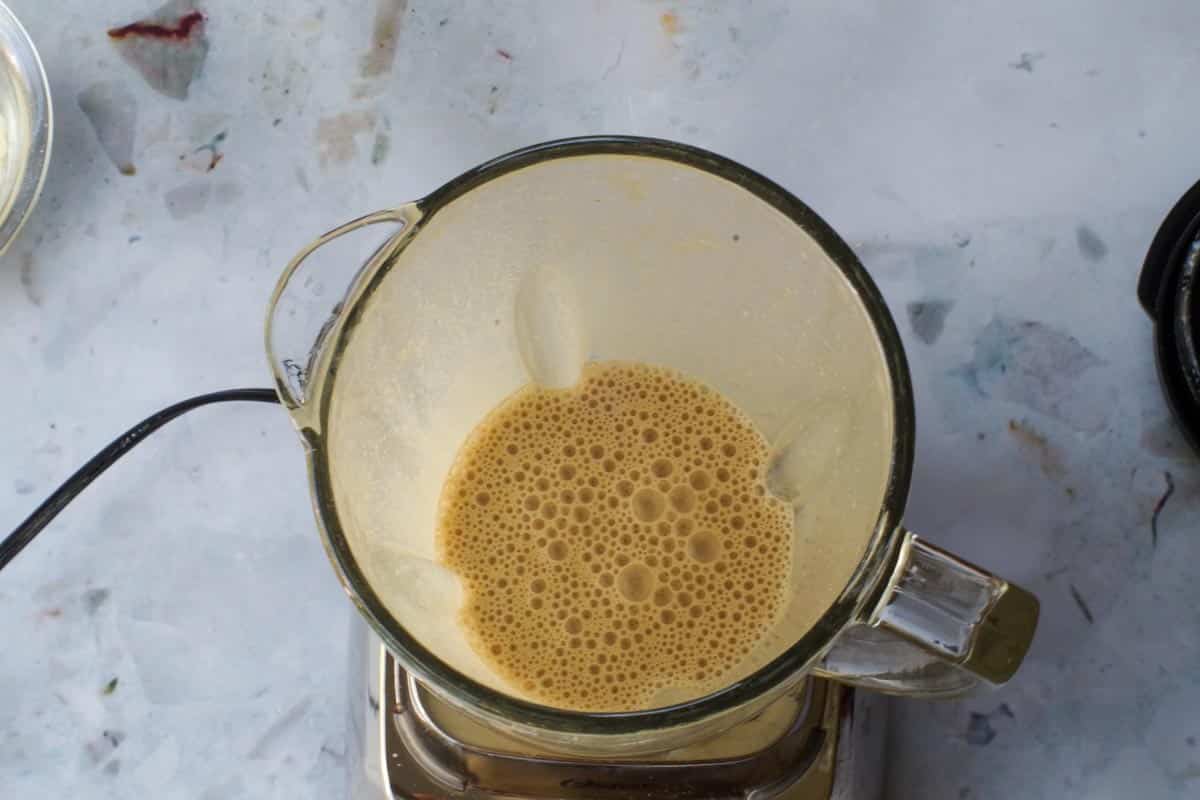 Salad dressing ingredients blended together.