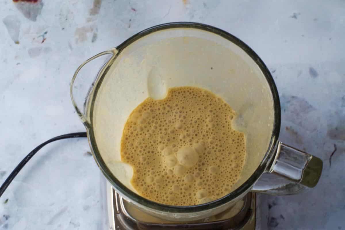 All salad dressing ingredients blended together.