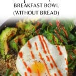 Avocado breakfast bowl with an egg on top.