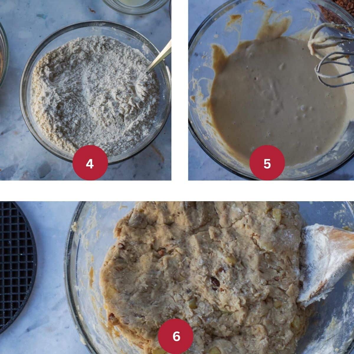 3 photo collage of Apple pie cookie dough being made