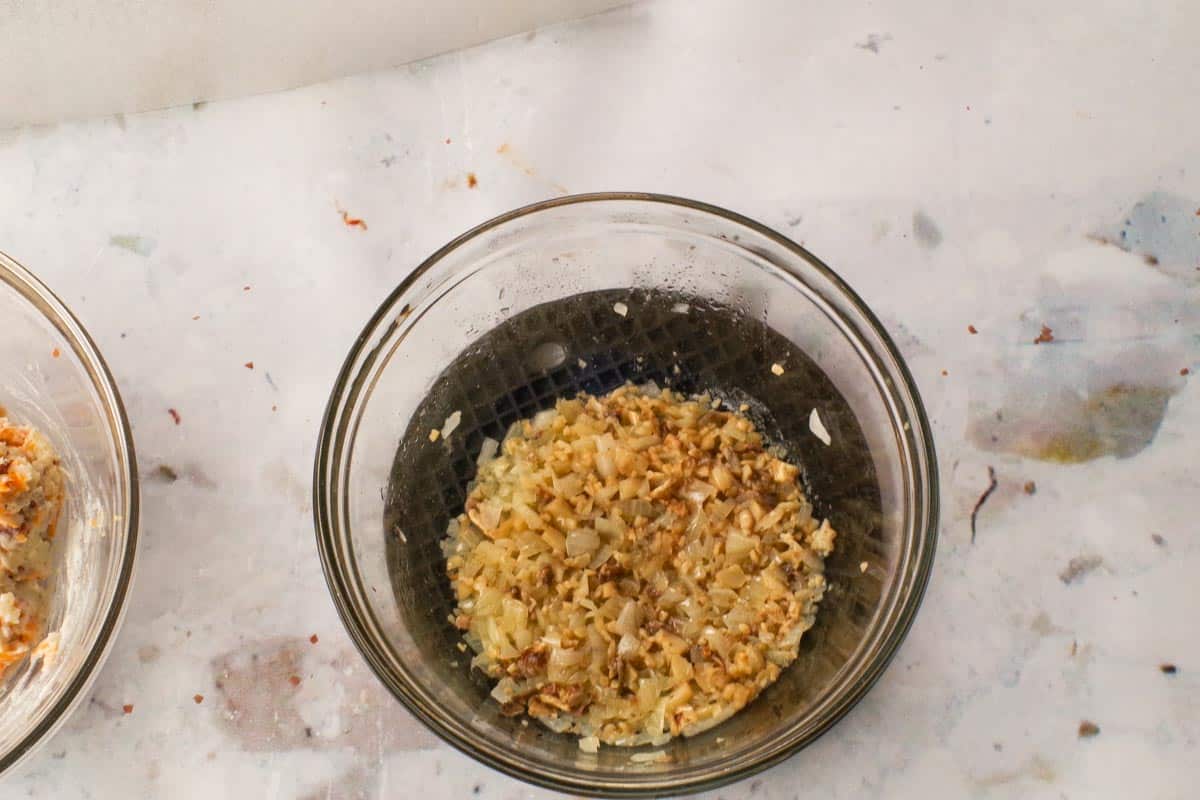 Onion, garlic butter and half the mushroom stems cooked together.