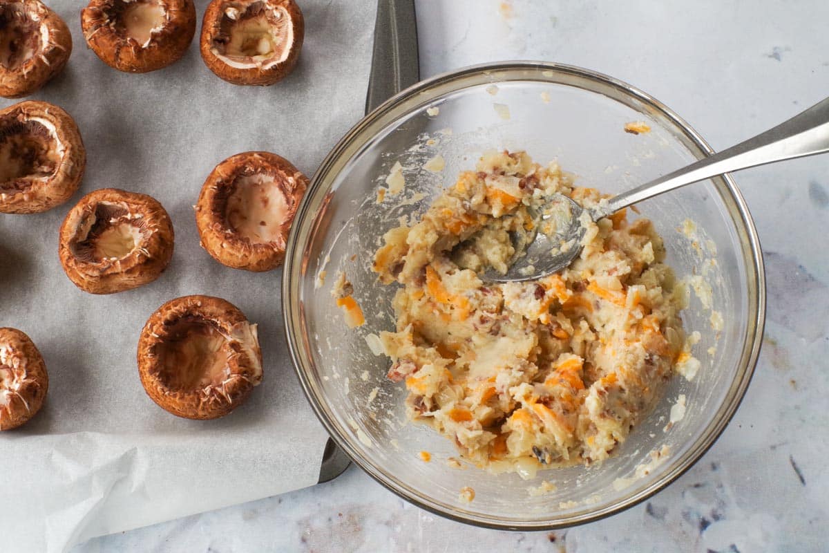 Cooked mushroom stem mixture added to potato mixture.