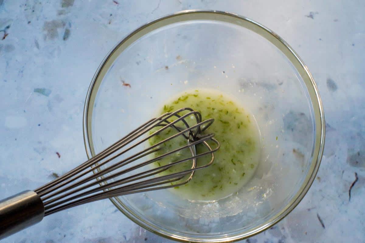Lime glaze whisked together with a metal whisk.