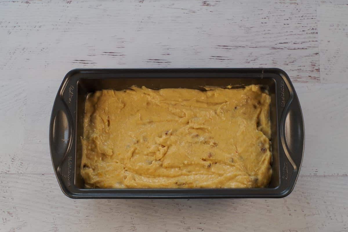 Batter in loaf pan.