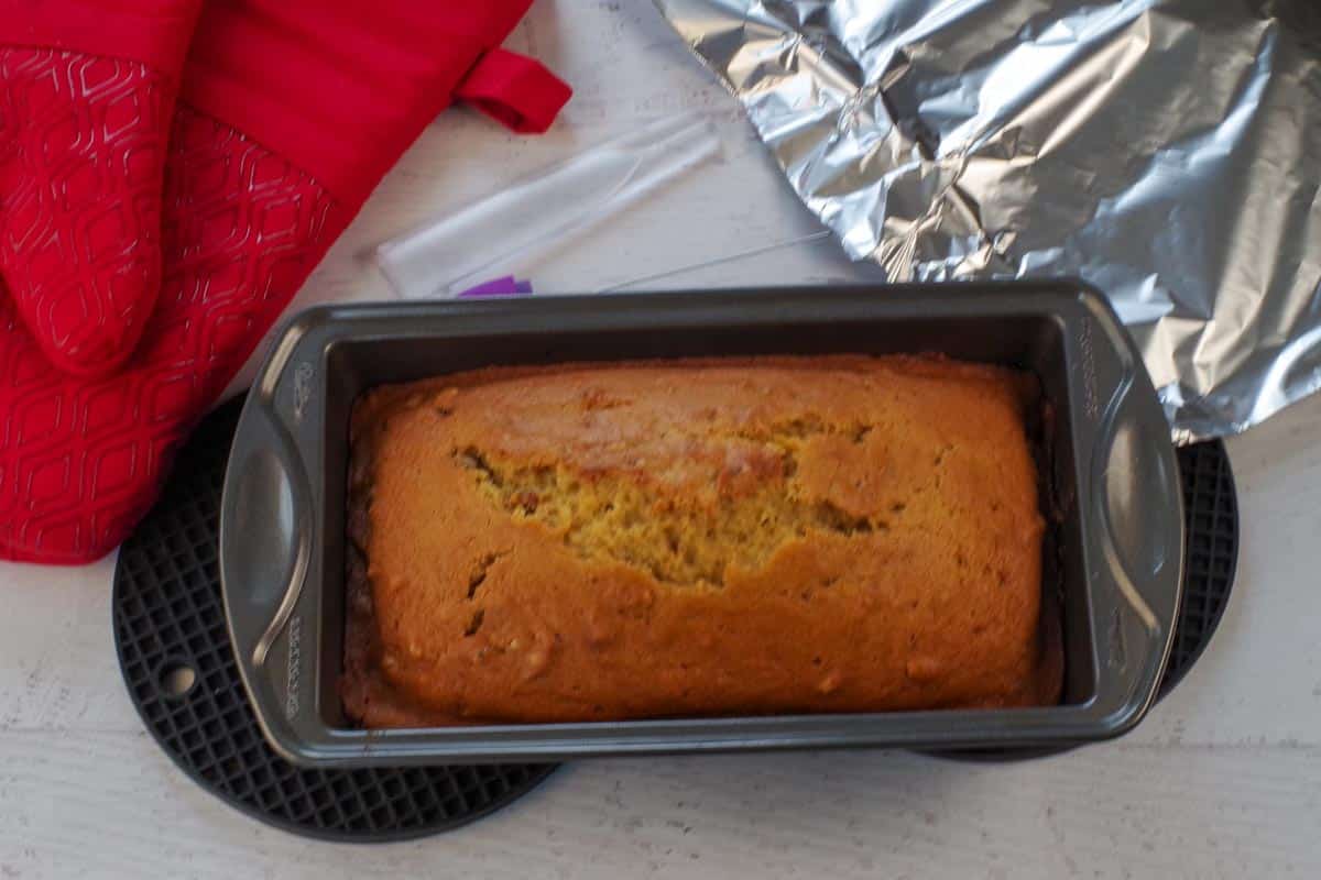 Diary-free Pumpkin bread baked in loaf pan.