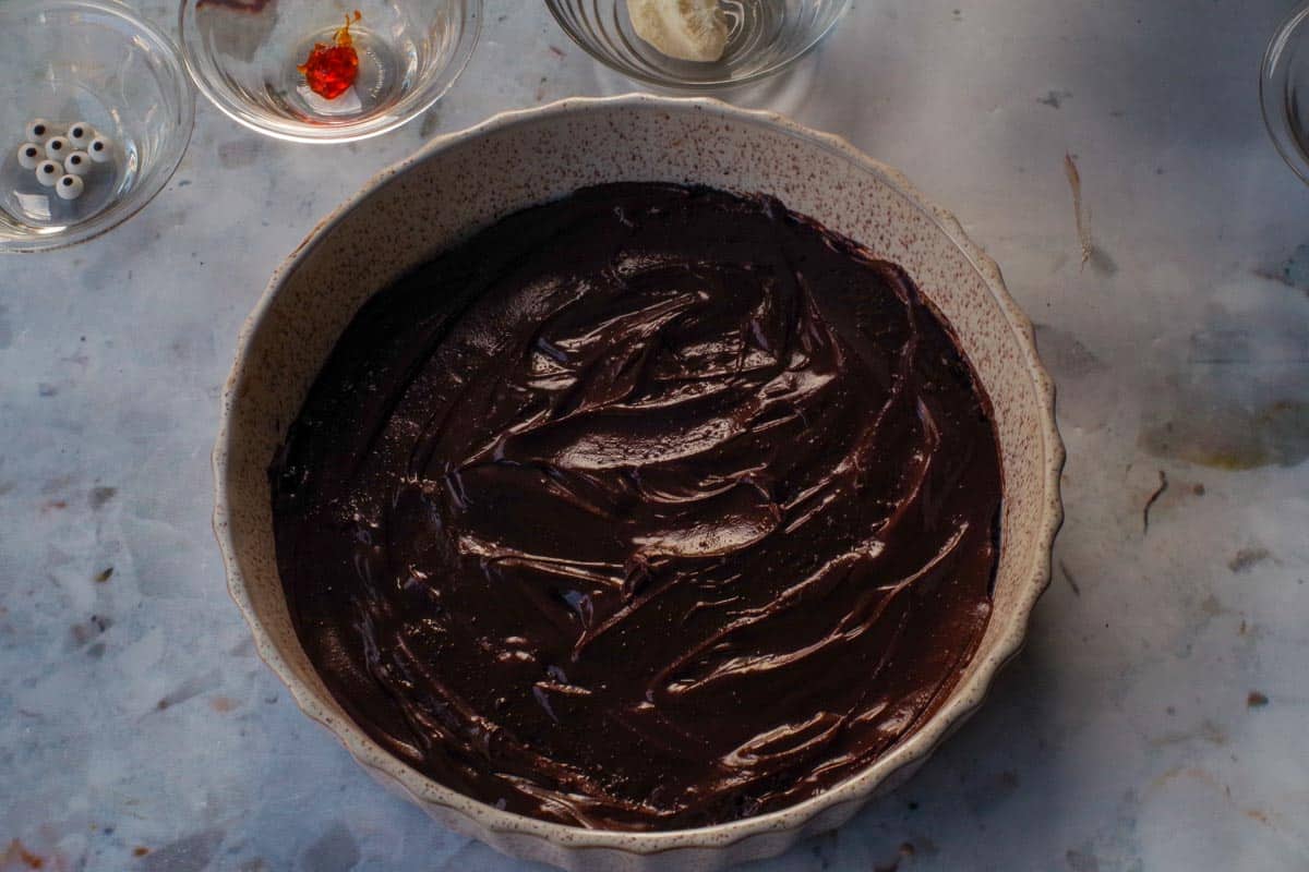 Glaze poured over pie crust.