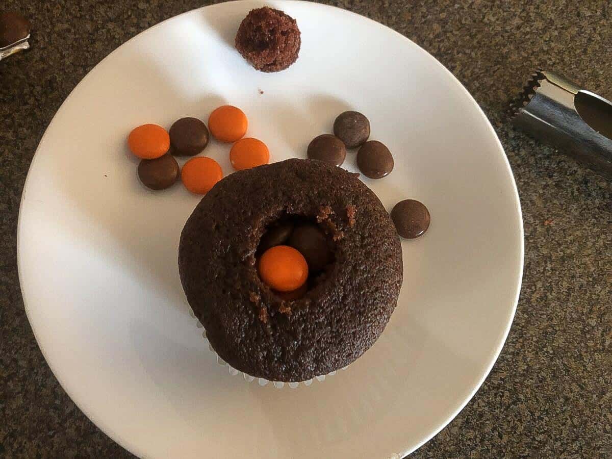 Candies placed in the cupcake hole.