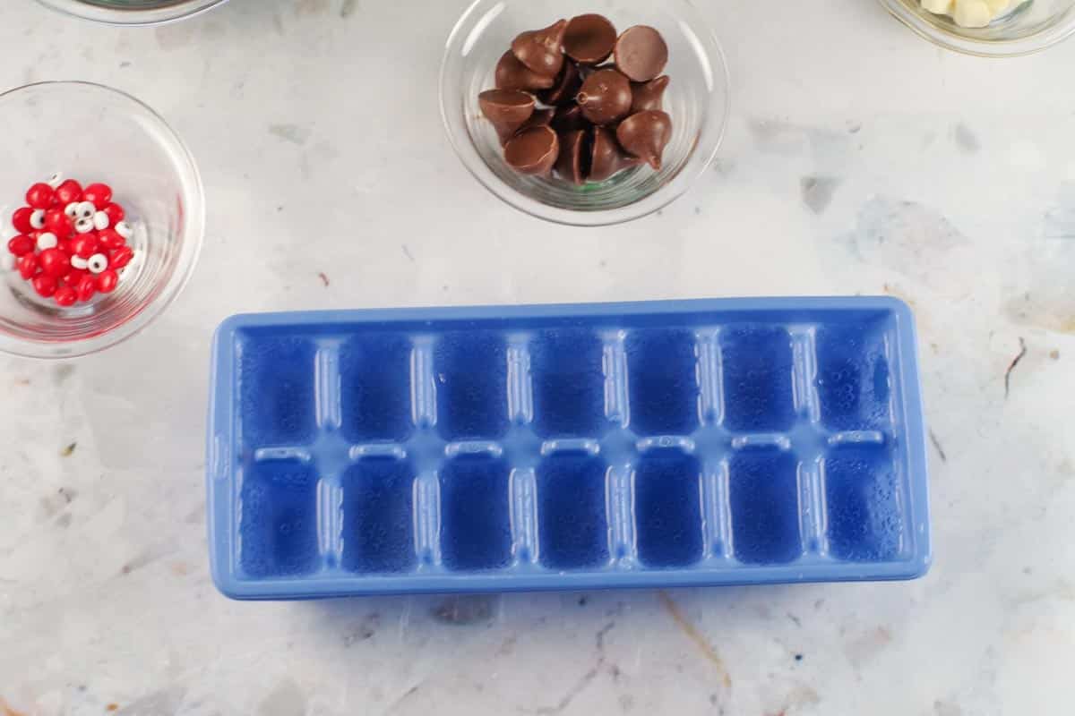 sparling water in a ice cube tray.
