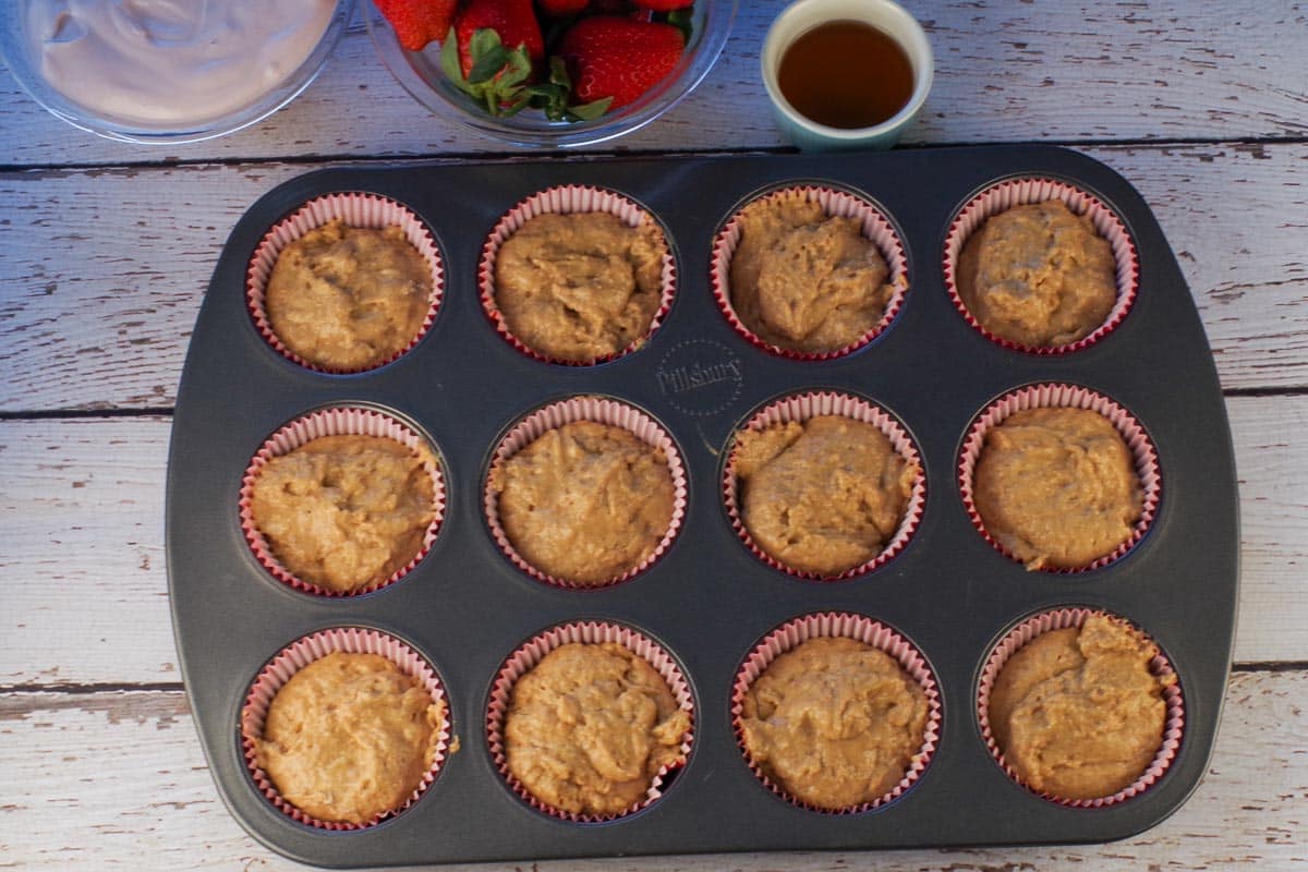 Batter poured into muffin tin. 