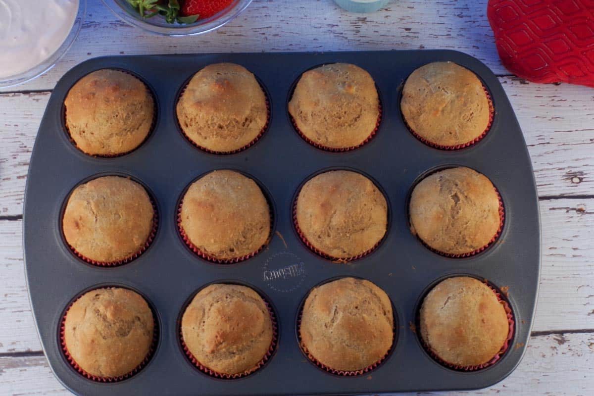 Baked muffin in muffin tin.