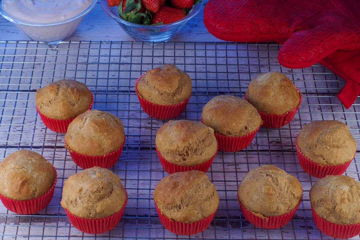 Pancake Cupcakes cooling on a wire rack.