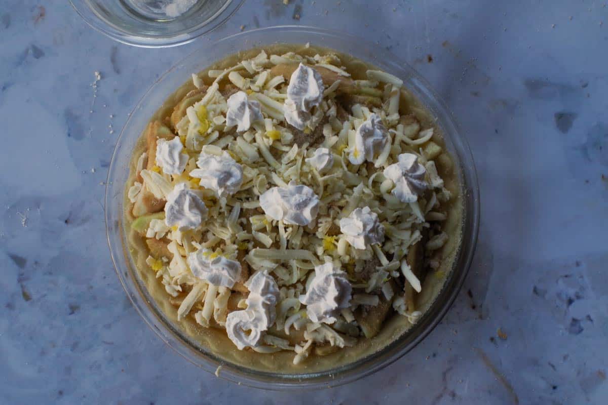 Apple mixture with butter, lemon and whipped cream added.