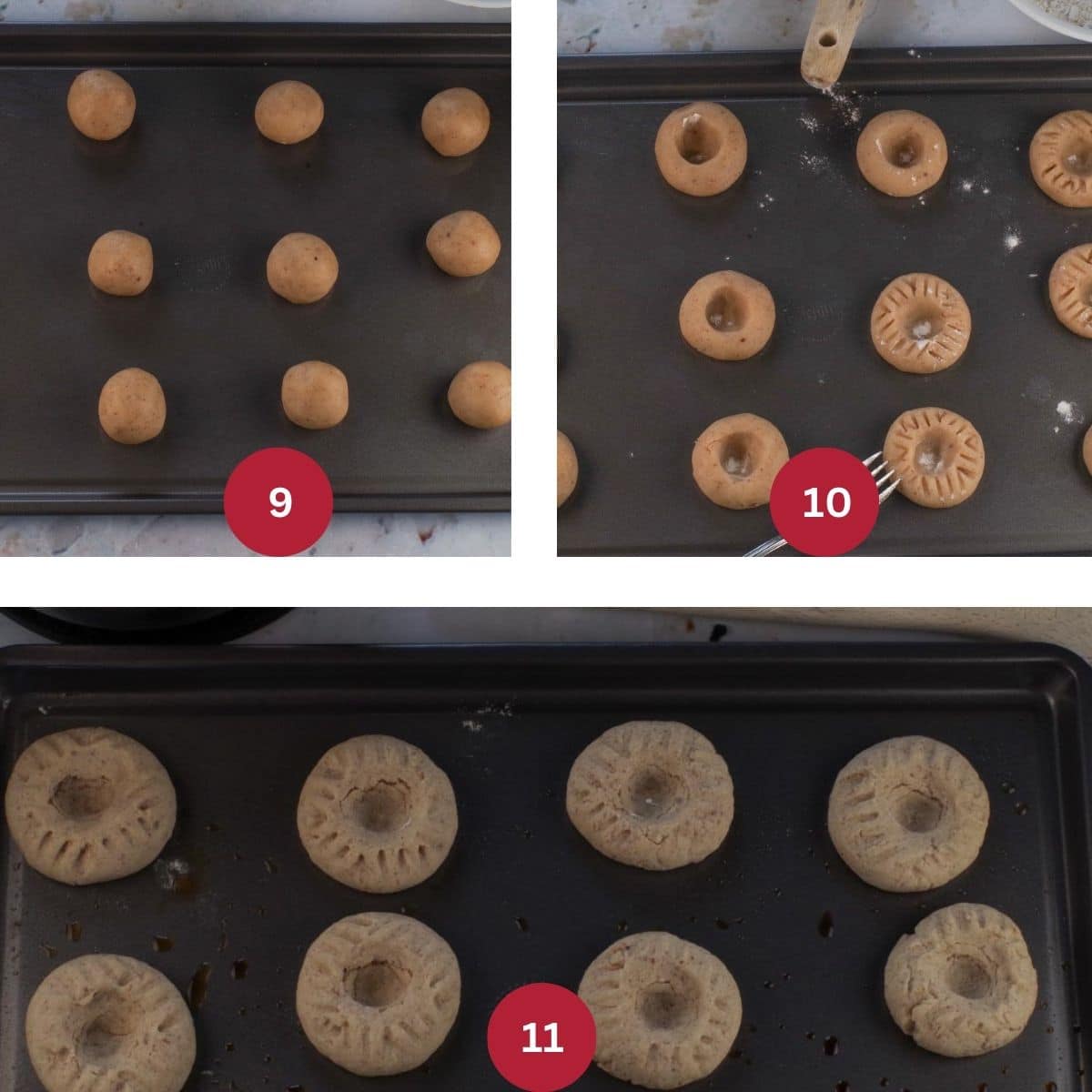 Collage of 3 photos of Butter Tart Cookies being baked.