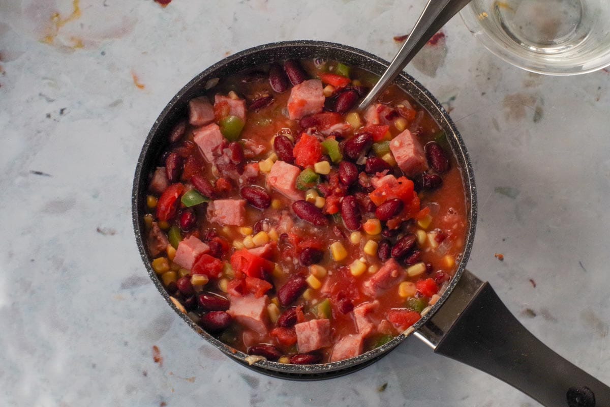 Kidney beans added to the mixture.