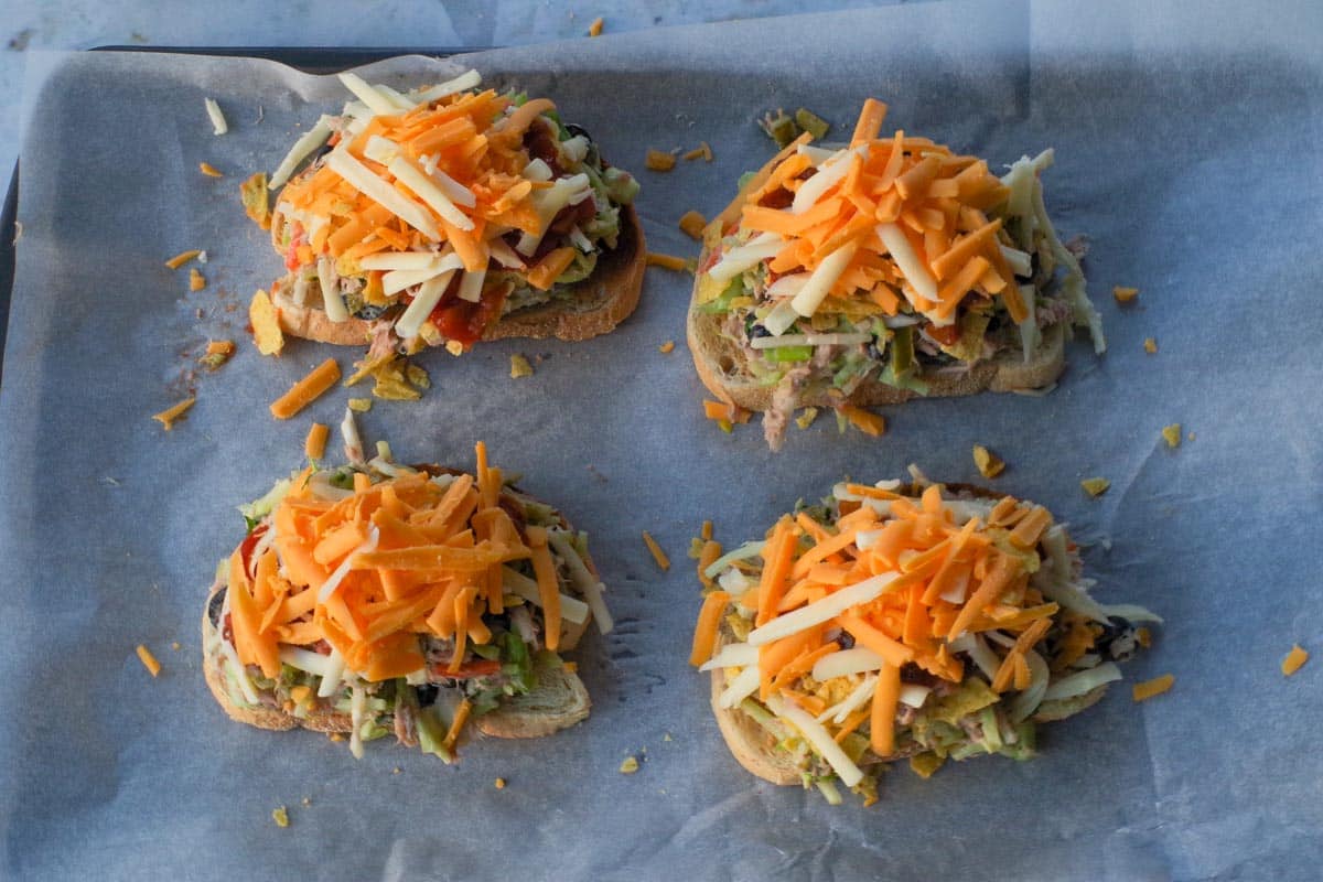 2 cheeses added to the top of the tuna melts.