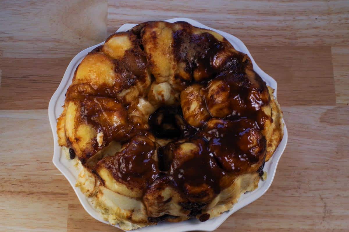 Stick buns turned over onto a platter.