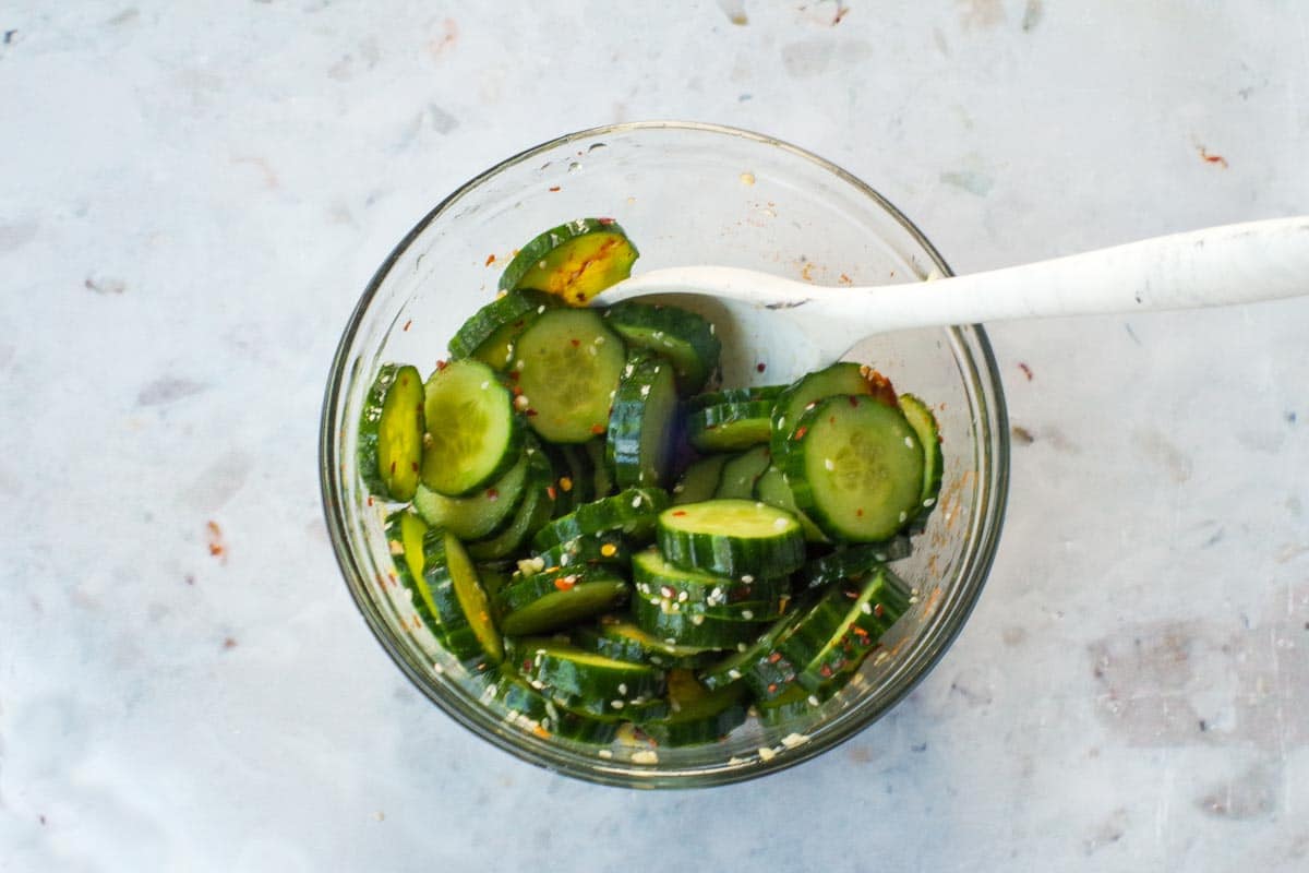 Cucumber tossed with remaining ingredients.