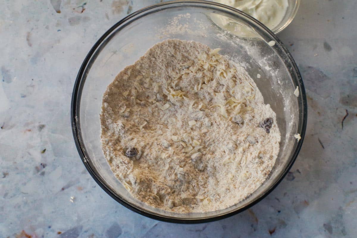 Grated butter mixed in and distributed evenly.