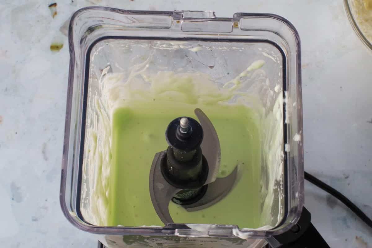 Ingredients in blender blended until smooth and green.