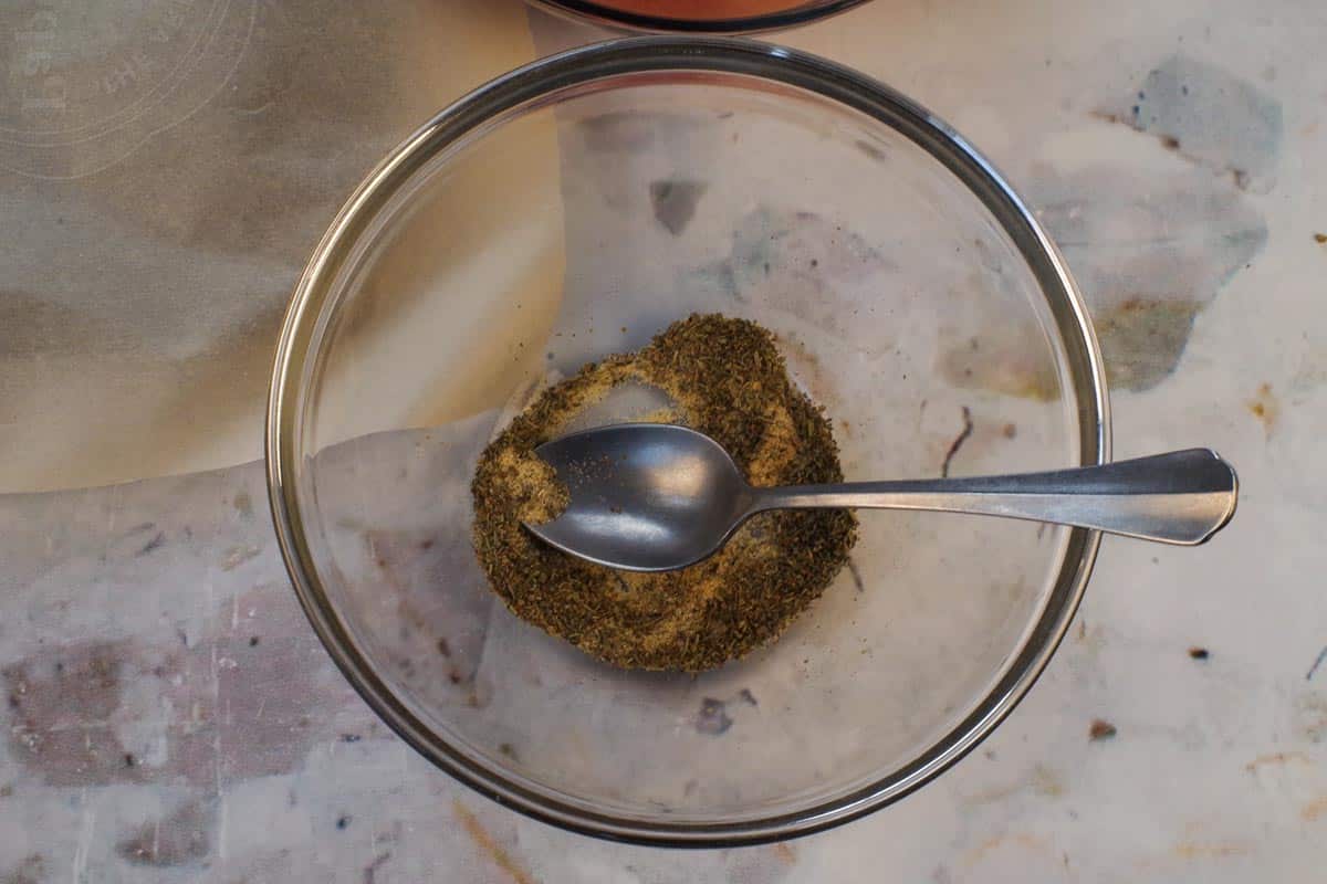 Dry rub ingredients mixed together in a bowl.