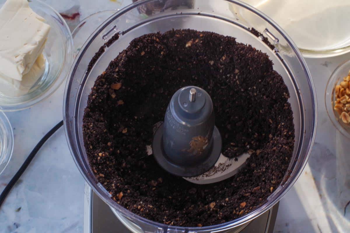 Base mixutre for Drumstick Dessert being ground together in food processor.