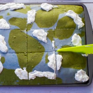 Earth Day Sheet Pan Pancakes with some whipped cream on them,