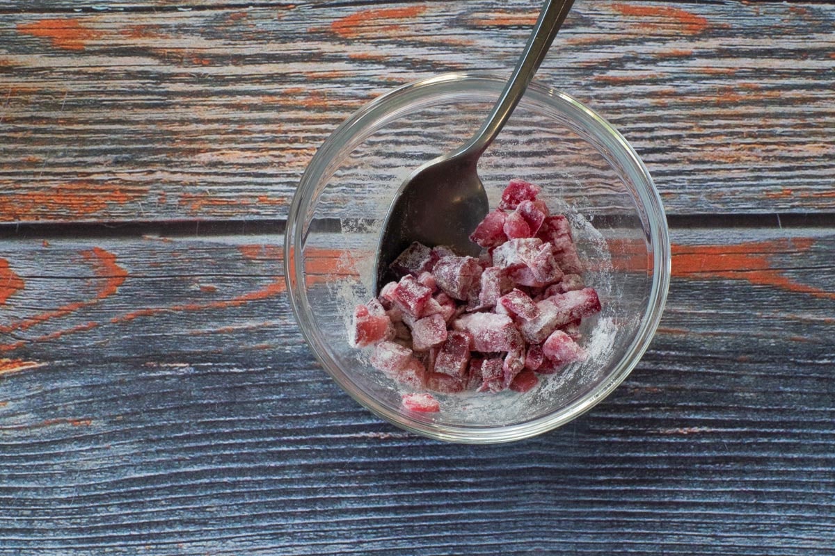 Rhubarb mixed with ½ teaspoon of flour.